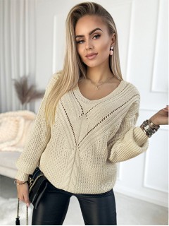 Sweter z ażurkiem Beżowy 
