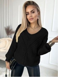 Sweter z ażurkiem Czarny 