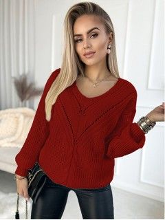 Sweter z ażurkiem Czerwony 