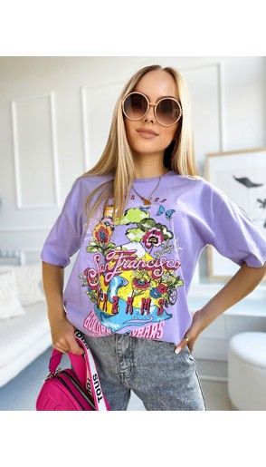 Koszulka t-shirt Print Liliowa 